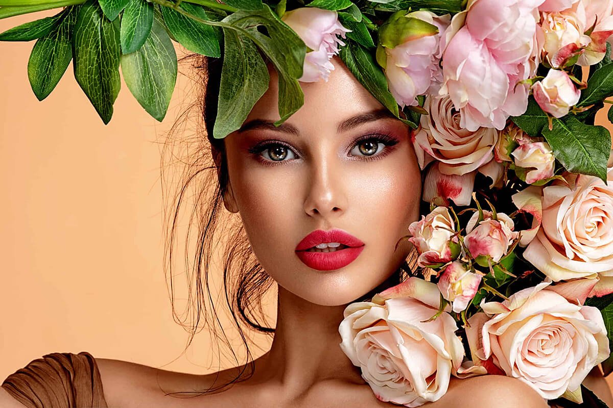 a pretty model with a lot of flower